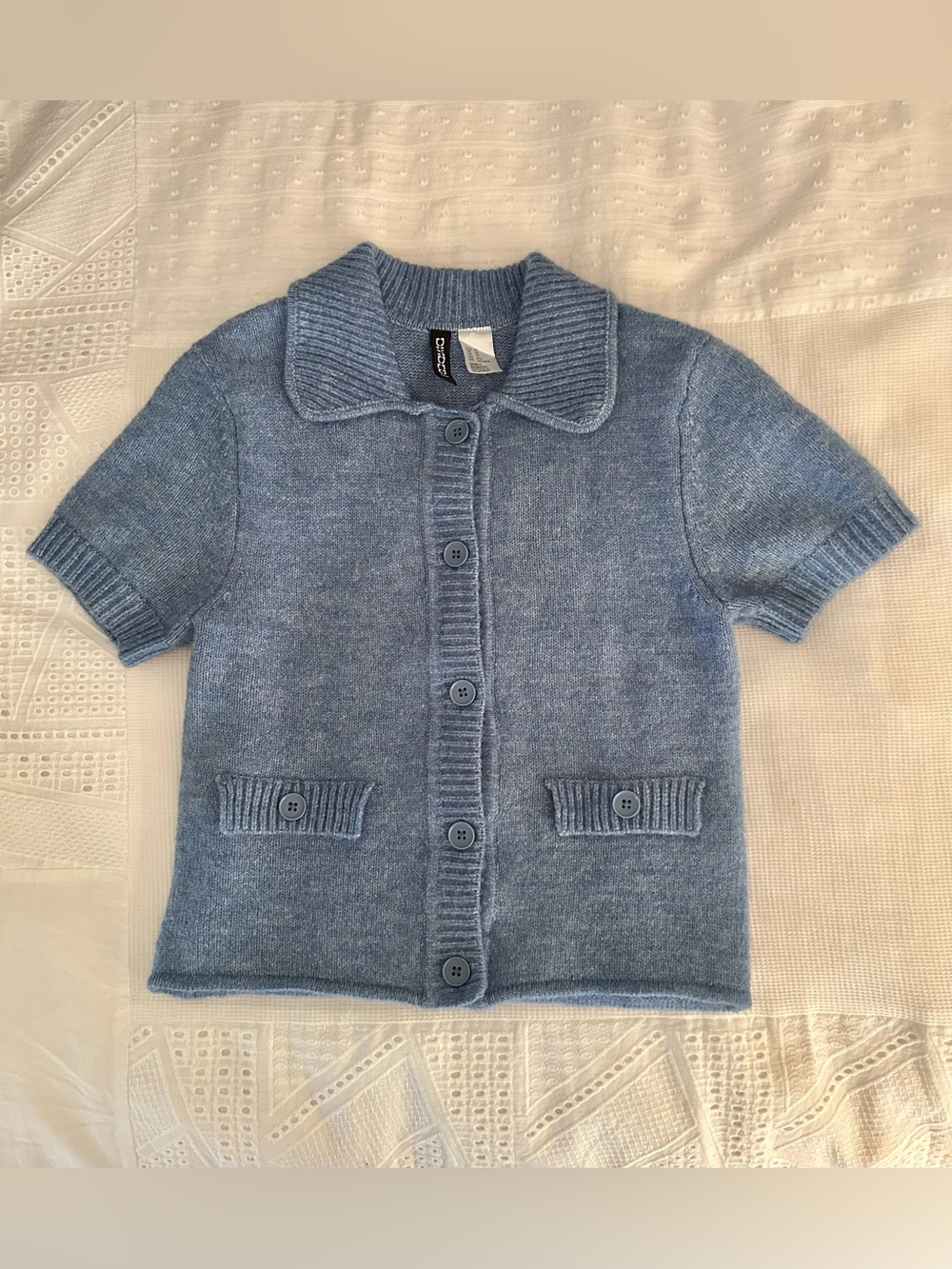 H&M Blue Short-Sleeve Button Cardigan